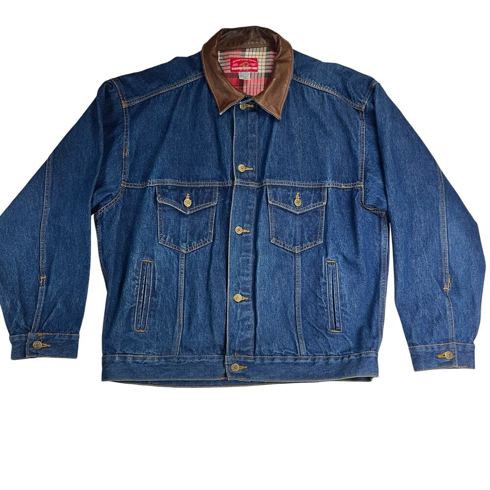 Vintage Marlboro Country Store Denim Jacket Leather Collar Flannel Yoke Size XL